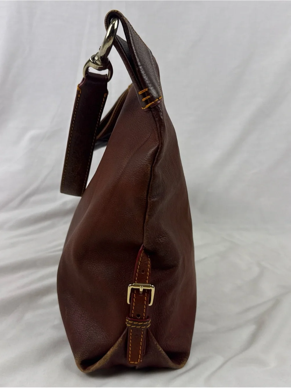 Vintage Dooney & Bourke Brown Leather Hobo Shoulder Bag with Brass Logo